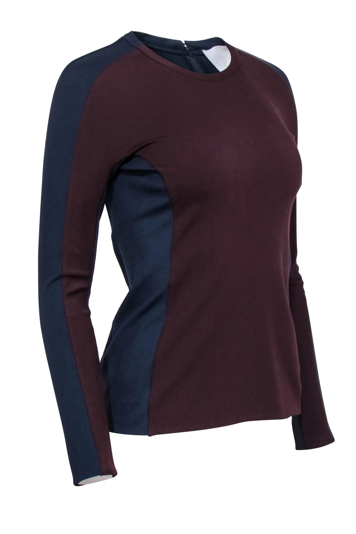 3.1 Phillip Lim - Navy & Burgundey Color Blocked Long Sleeve Ponte Top Sz 4