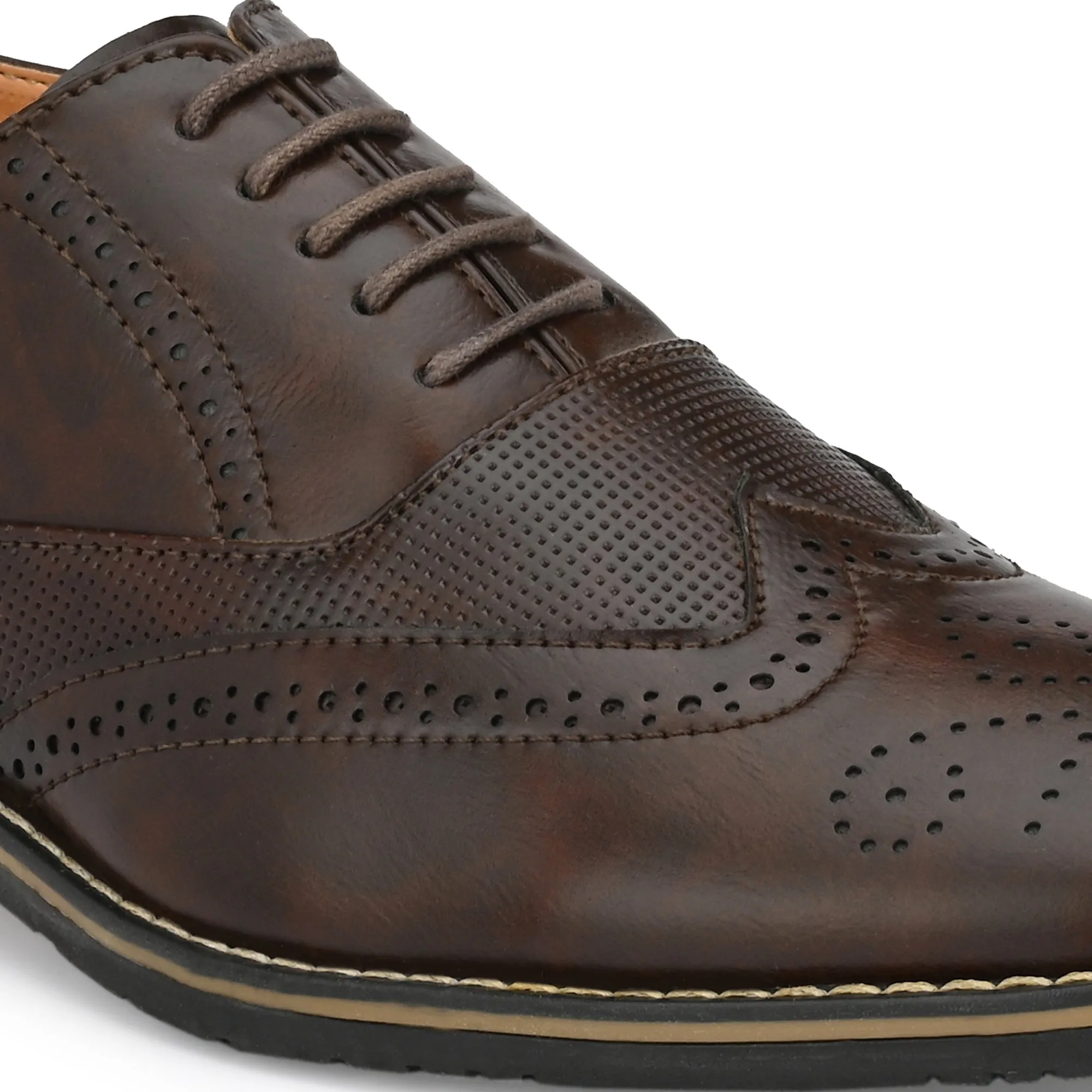 Attitudist Unisex Handcrafted Brown Formal Lace-up Derby Shoes Full Brouges With Wingtips