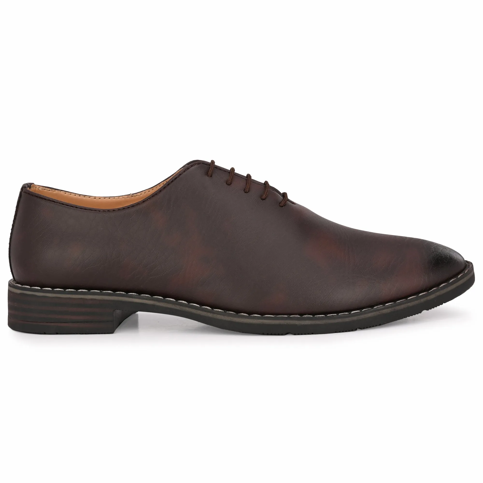 Attitudist Unisex Handcrafted Oxford Plain Brown Matte Formal Laceup Derby Shoes