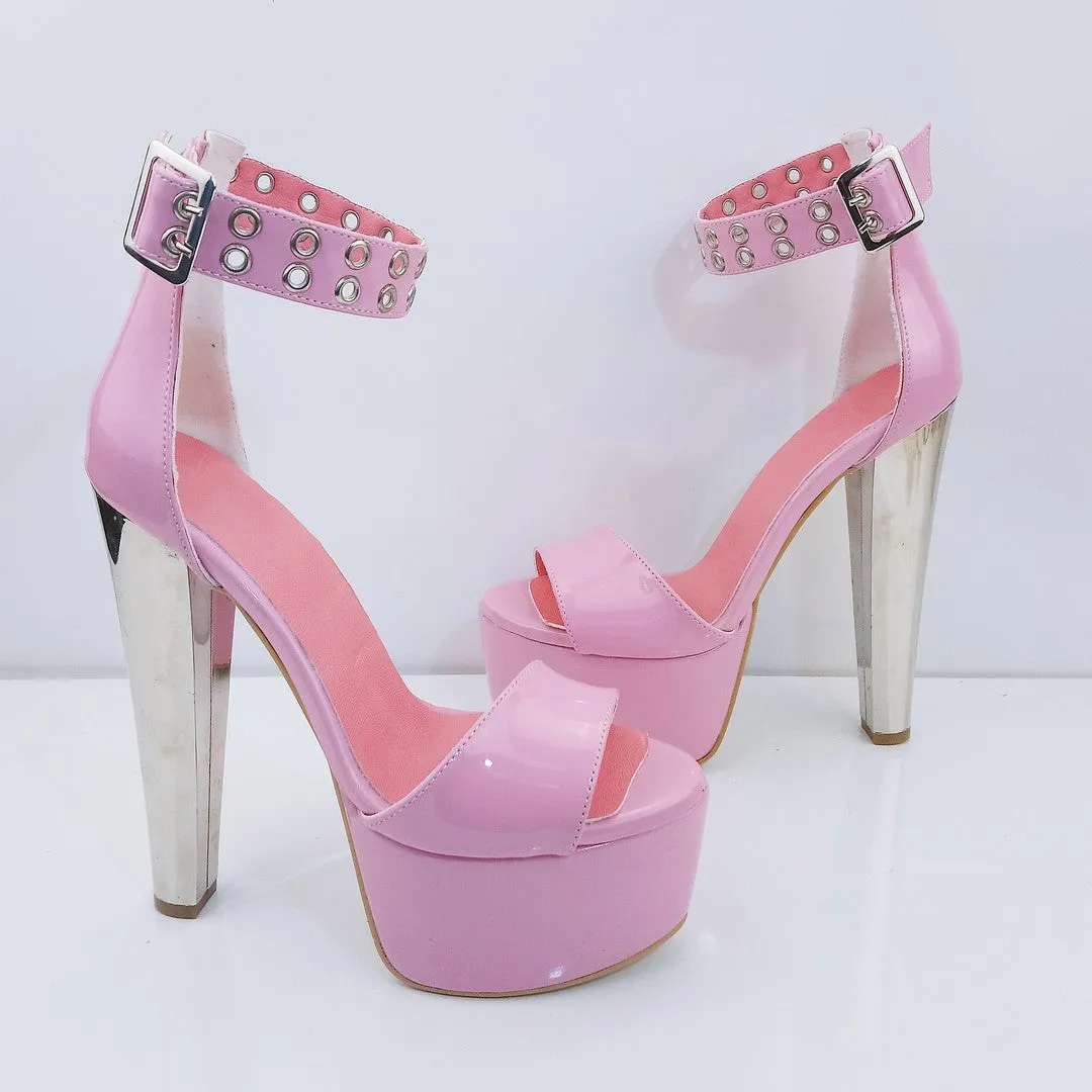 Baby Pink Belted High Heel Platform Sandals