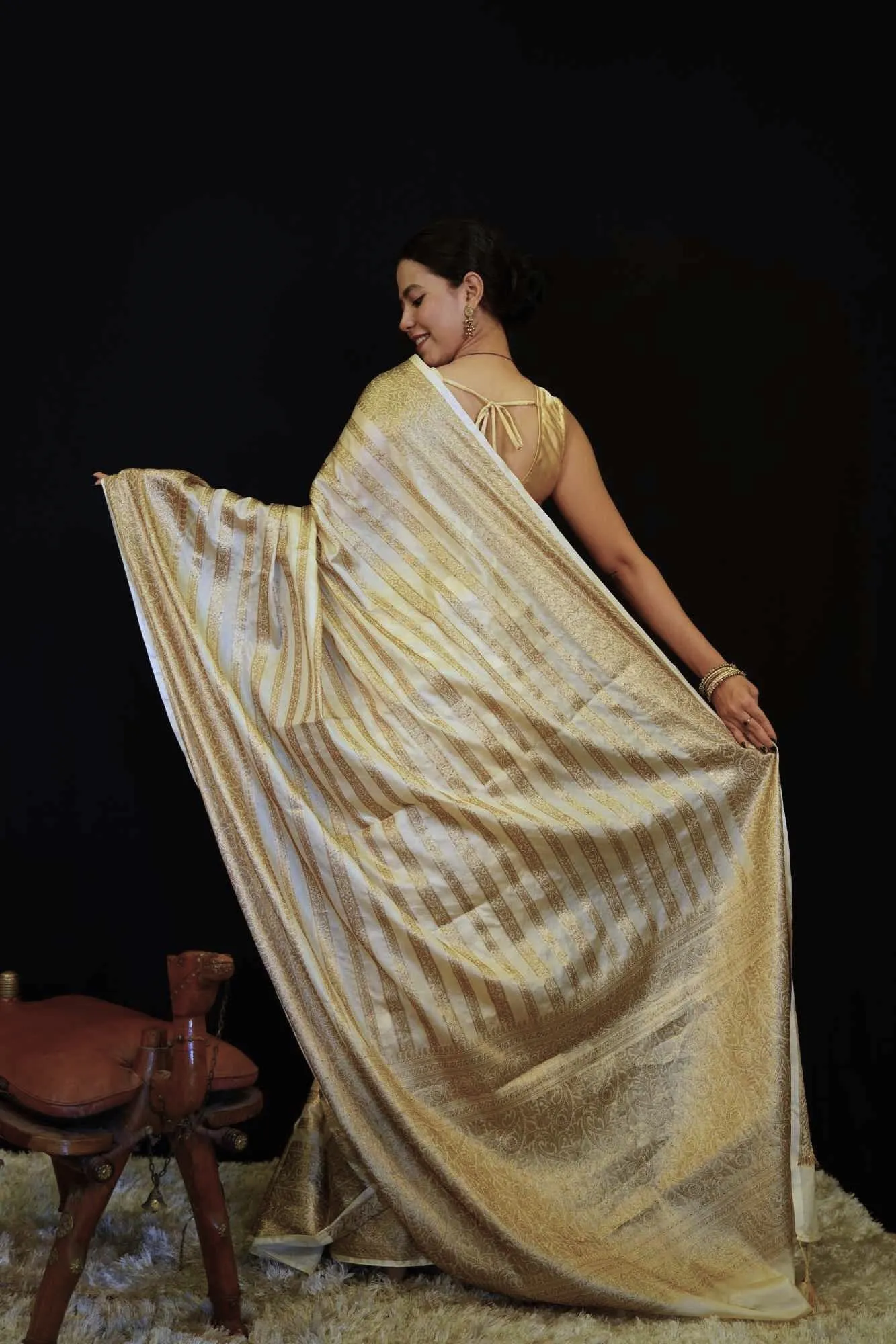 Banarasi weave on kora silk ornate Ready To Wear Saree