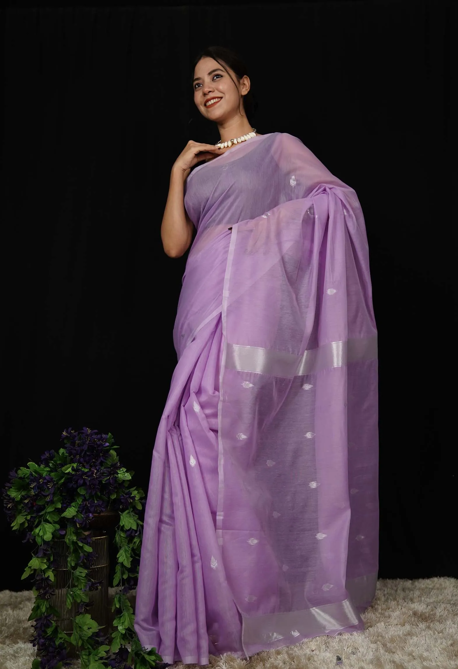 Beautiful Lavender Cotton With Zari woven wrap in 1 minute Saree