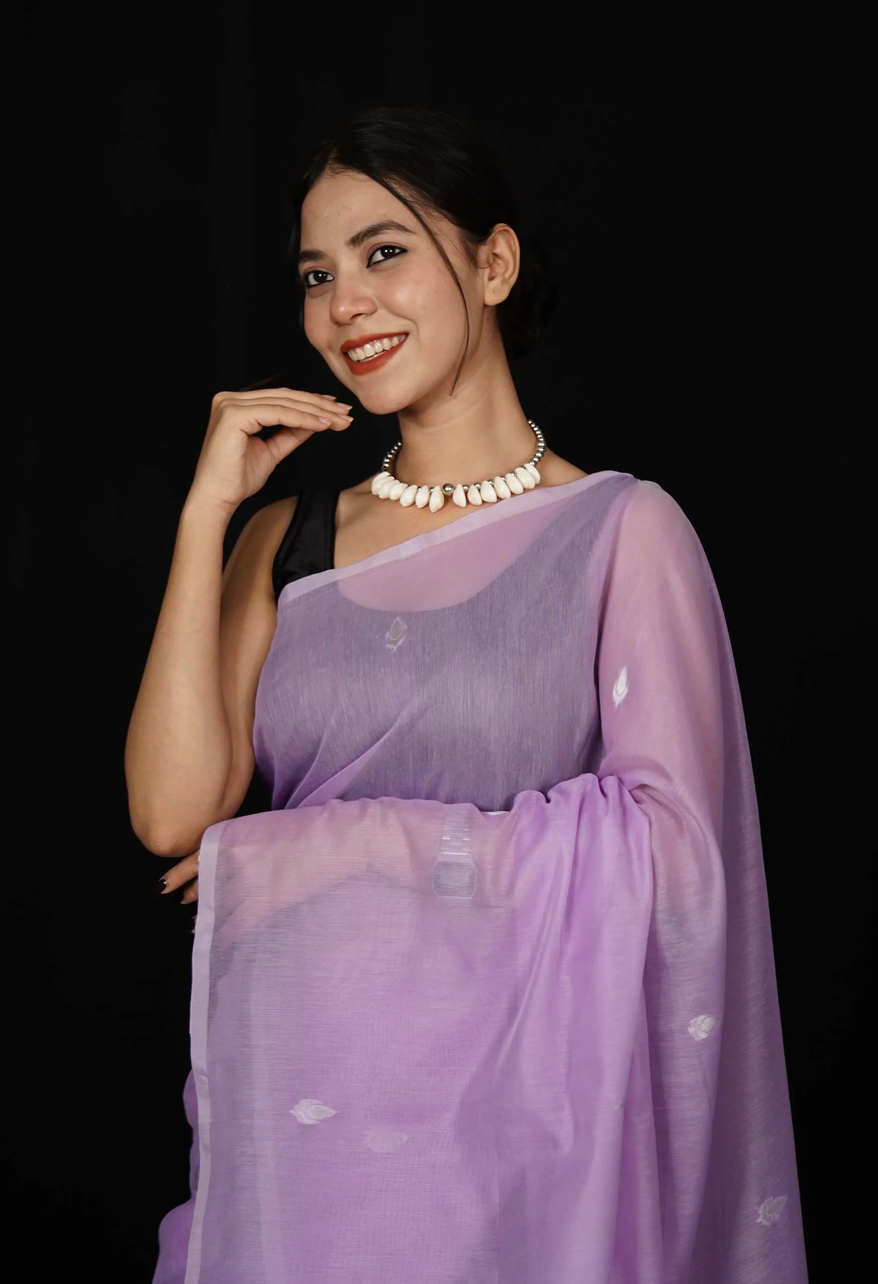 Beautiful Lavender Cotton With Zari woven wrap in 1 minute Saree