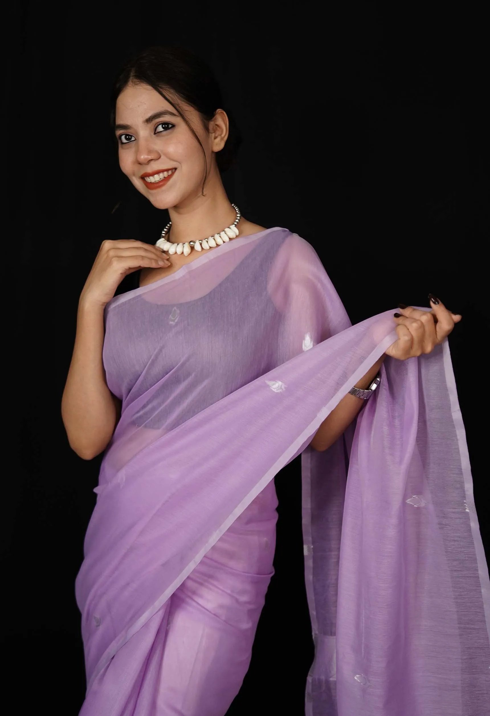 Beautiful Lavender Cotton With Zari woven wrap in 1 minute Saree