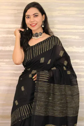 Black cotton silk ghicha wrap in 1 minute saree