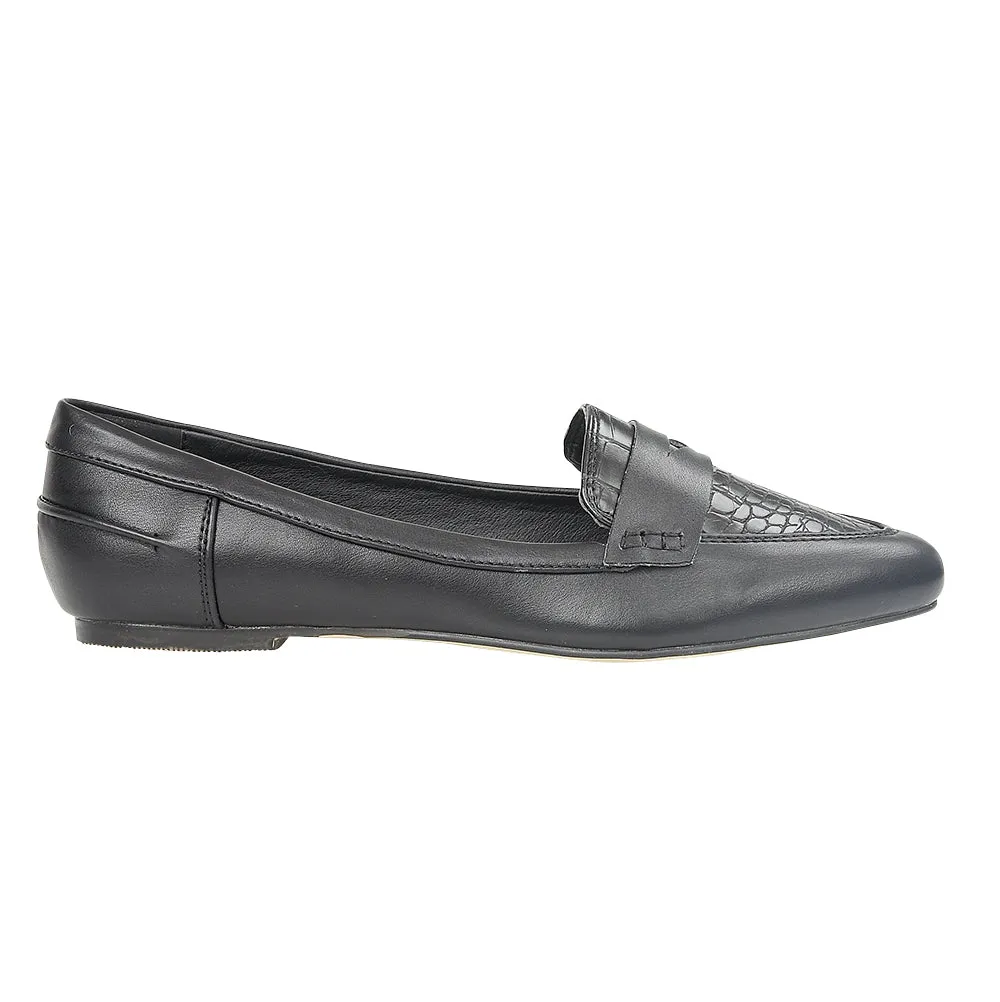 Black Croc Pat Flat Shoes