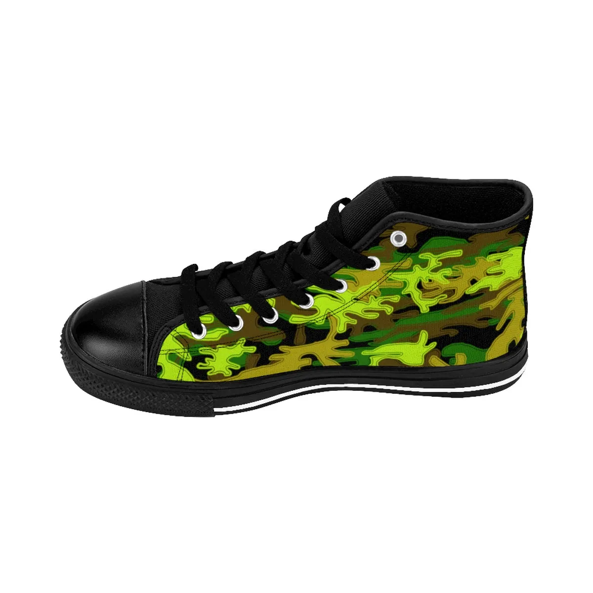 Black Green Men's Camo Sneakers, Camouflage Military Print Men's High-top Sneakers