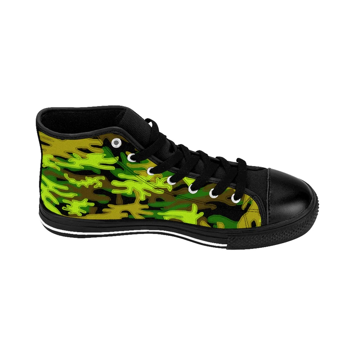 Black Green Men's Camo Sneakers, Camouflage Military Print Men's High-top Sneakers