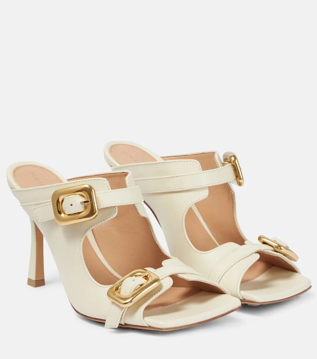 Bottega Veneta leather mules with elastic buckle, beige