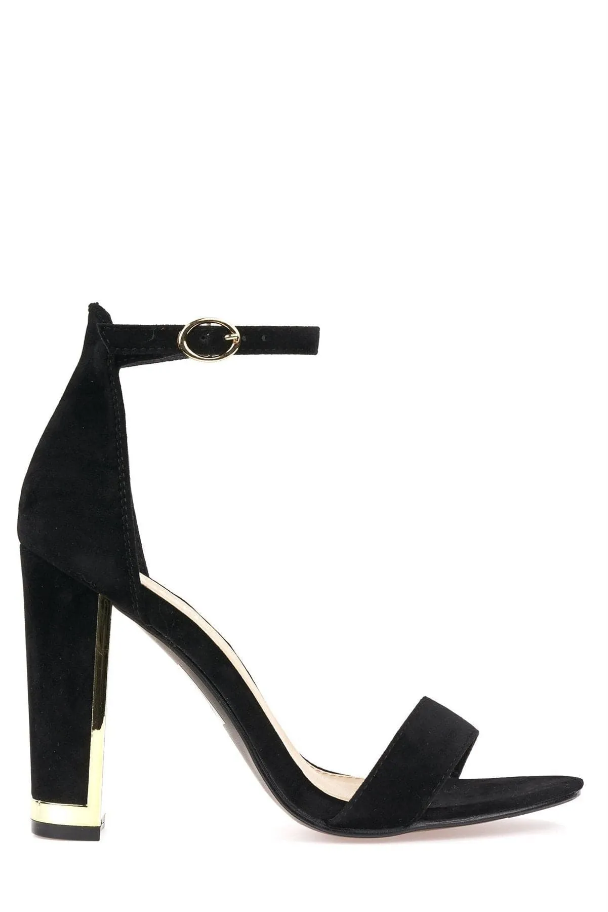 Bronx Gold Lined Heel Anklestrap Sandal in Black Suede