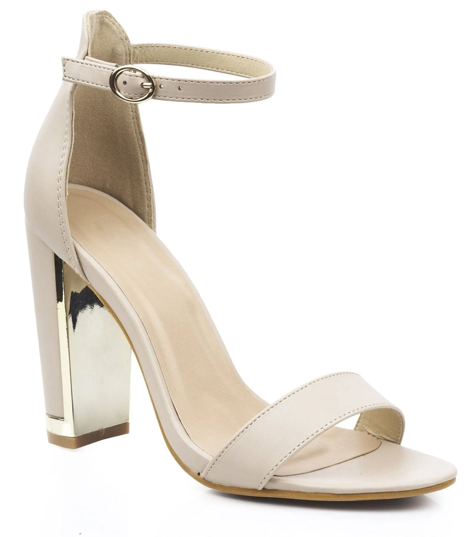 Bronx Gold Lined Heel Anklestrap Sandal in Nude Matt