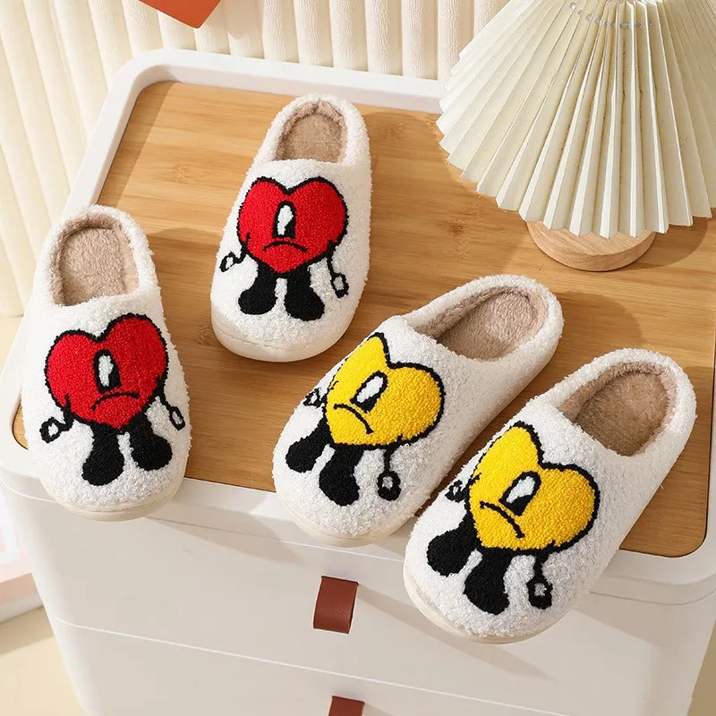 Cotton slippers for women in winter, thick soles for anti slip, bad at home, rabbit heart, Mr. Mao slippers for men, couple cartoon warmth