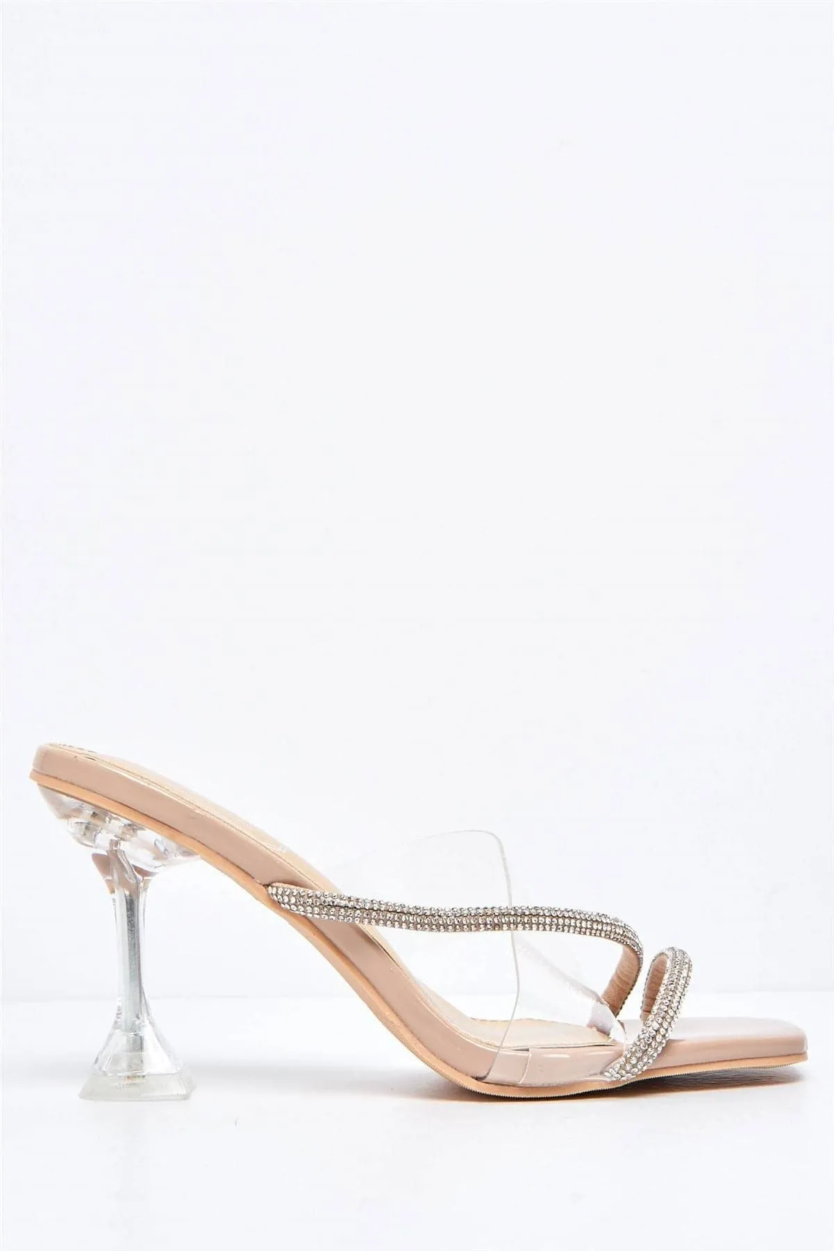 Croix Perspex and Diamante Square-toe Mule in Nude