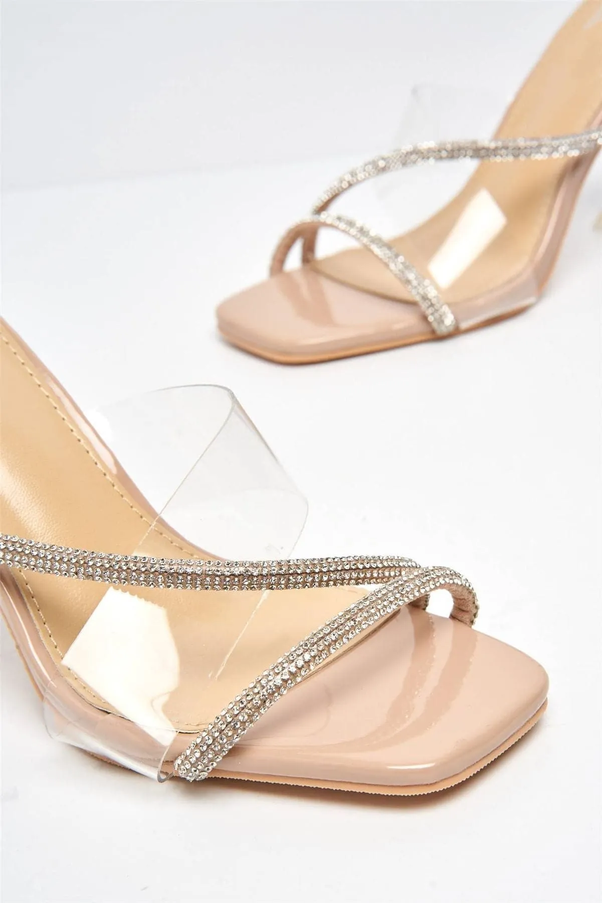 Croix Perspex and Diamante Square-toe Mule in Nude