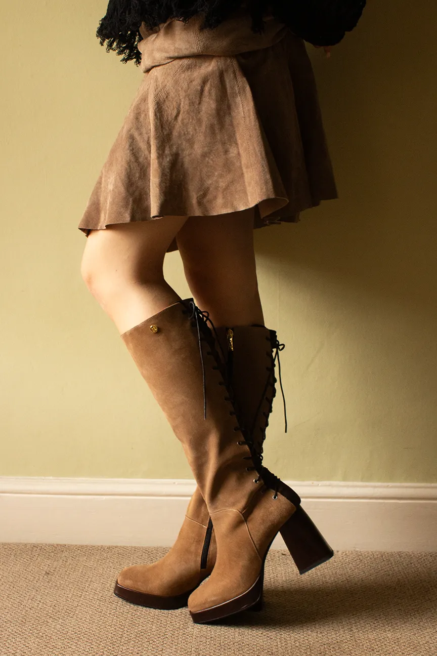 La Femme - Camel long leg platform heel boot