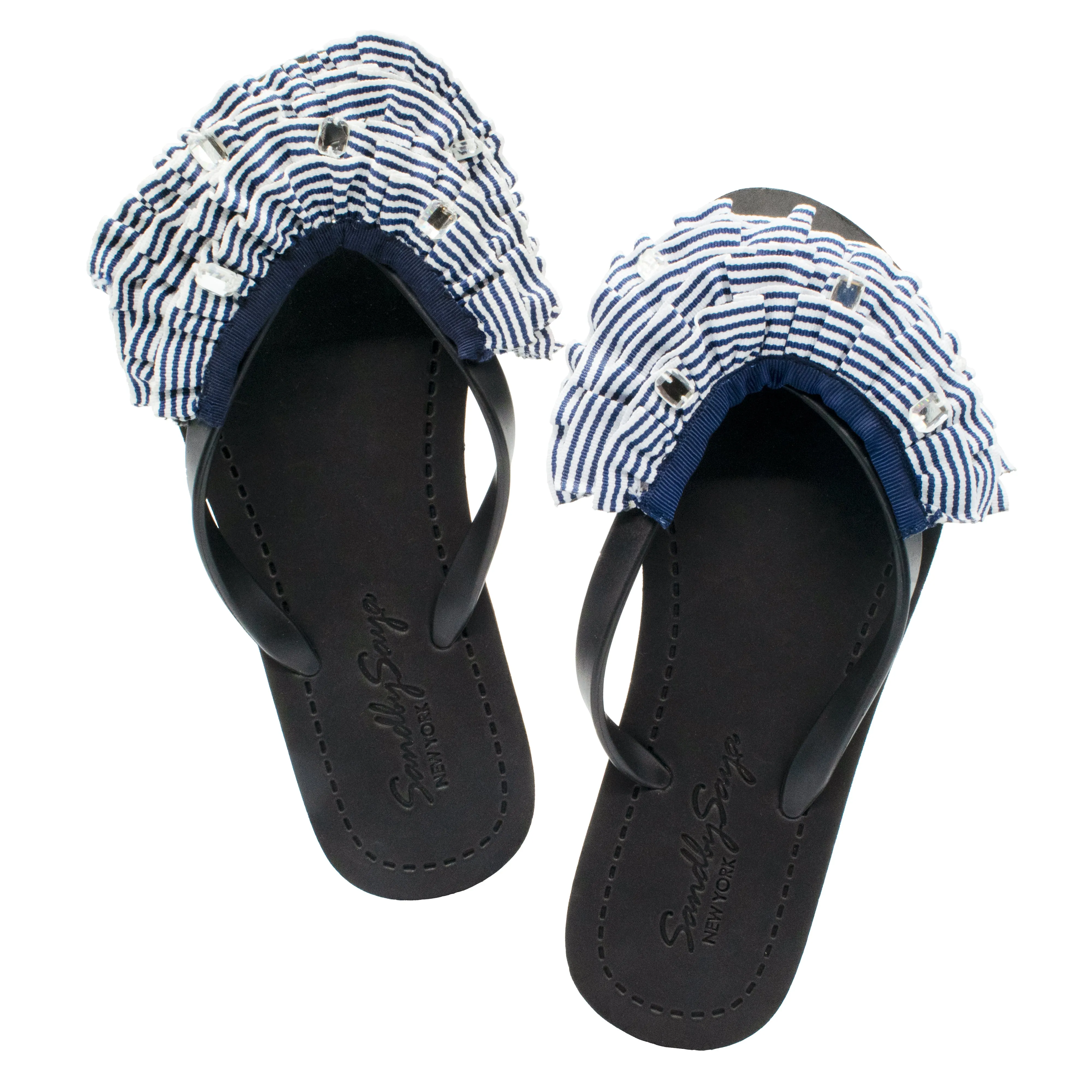 Marine Stripe Ruffle - Triple Rockaway- Flat Flip Flops Sandal