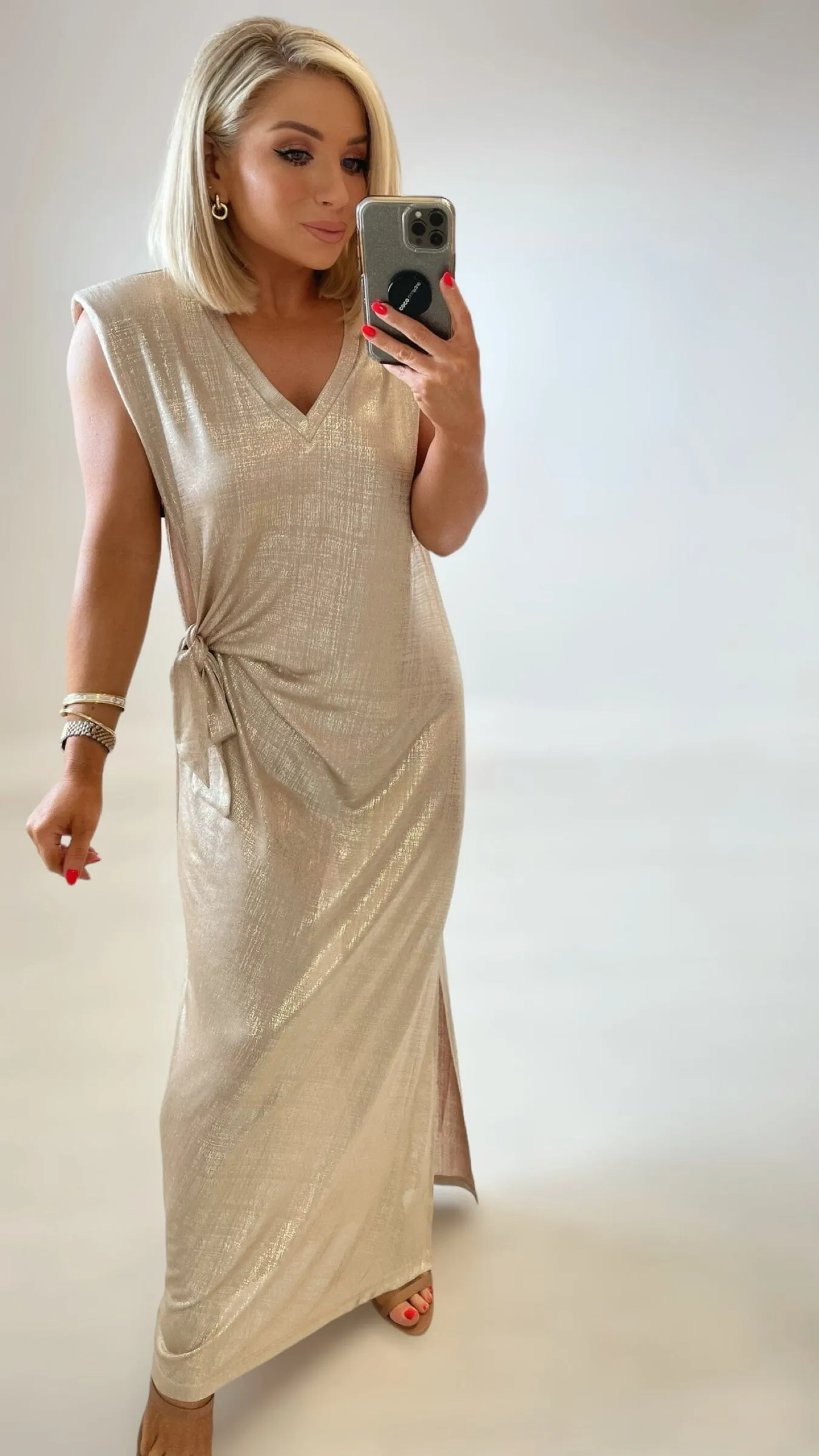 MILOS METALLIC TIE DRESS - GOLD