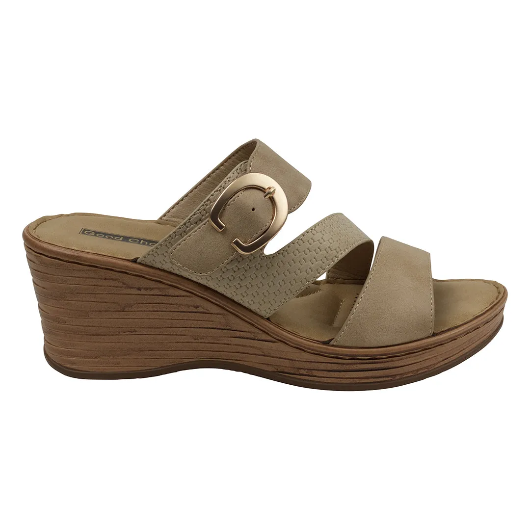 Odalis Natural Buckle Comfort Wedge Sandals