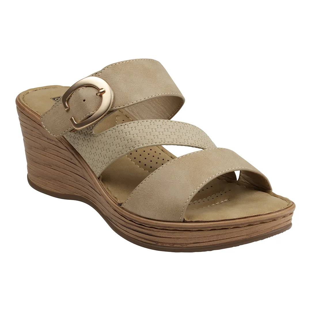 Odalis Natural Buckle Comfort Wedge Sandals