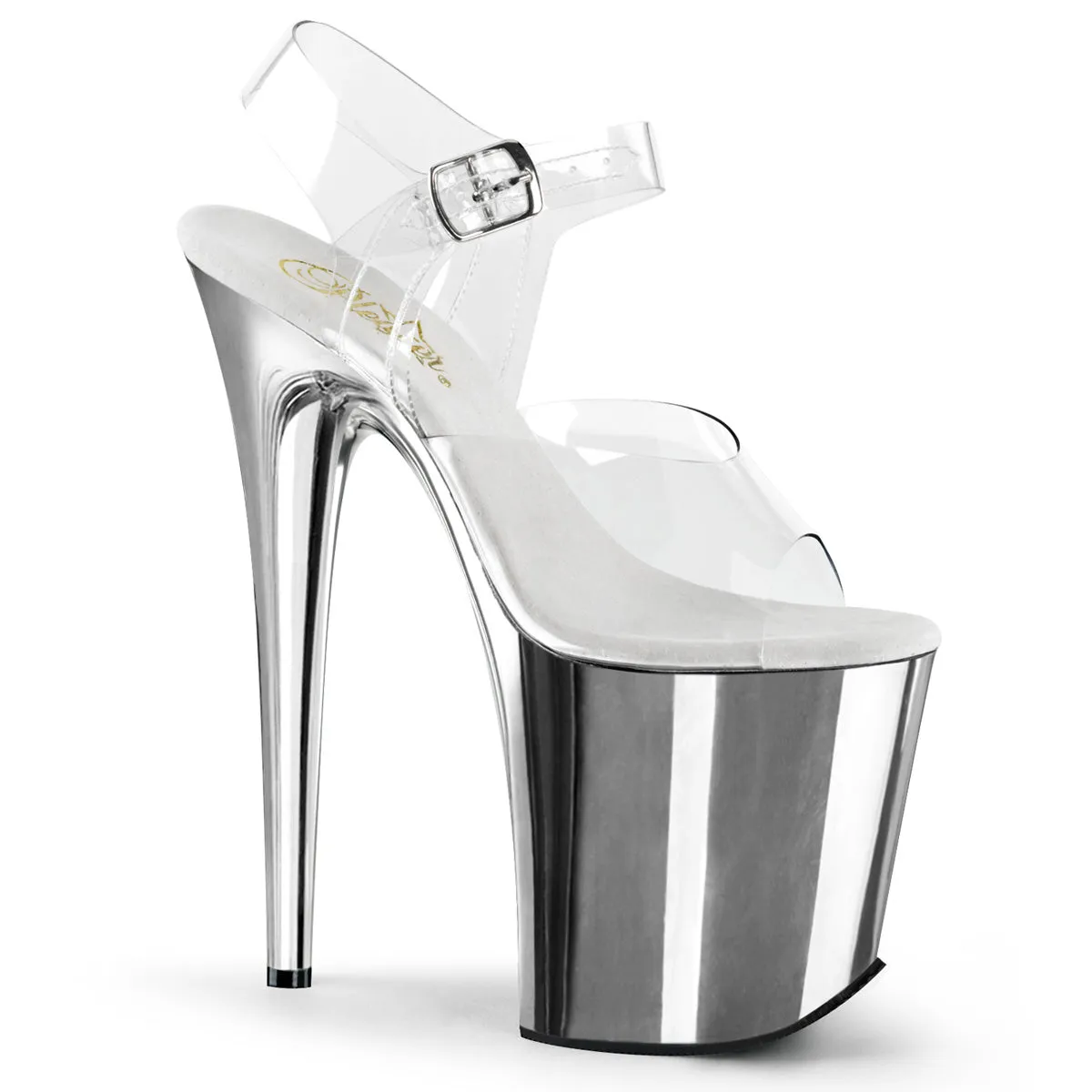 Pleaser Flamingo-808 Ankle Strap Sandal with Chrome Plated Bottom In 7 Colors