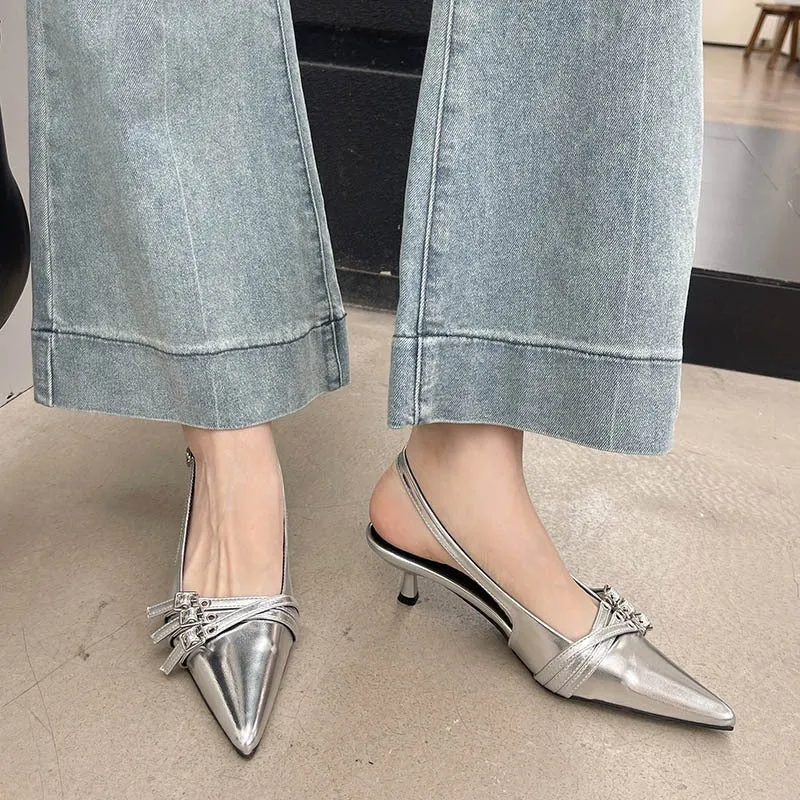 Pointed Buckle Ankle Strap Heels