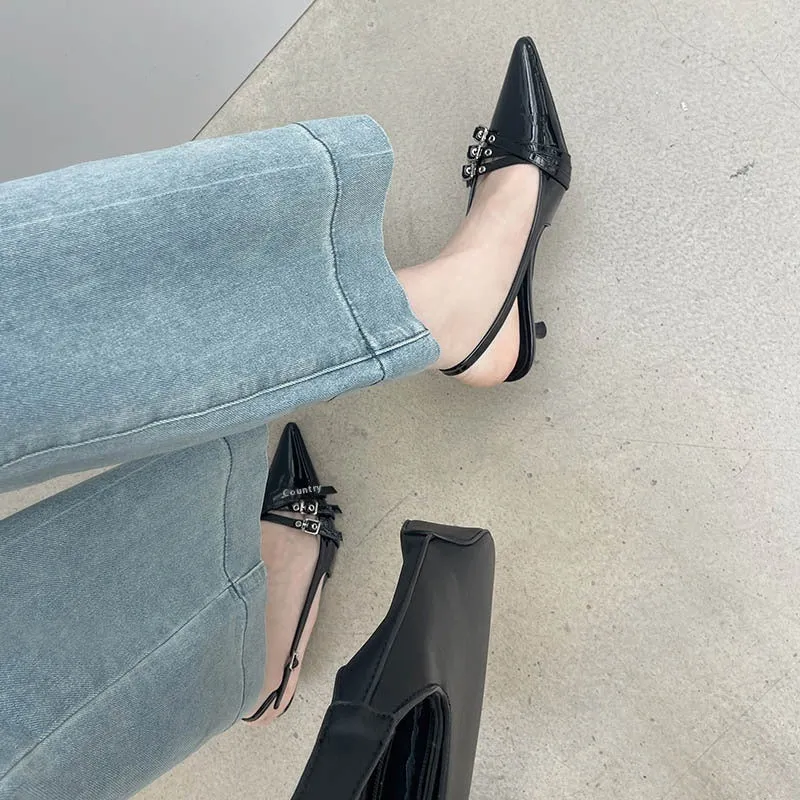 Pointed Buckle Ankle Strap Heels