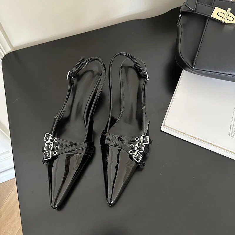 Pointed Buckle Ankle Strap Heels