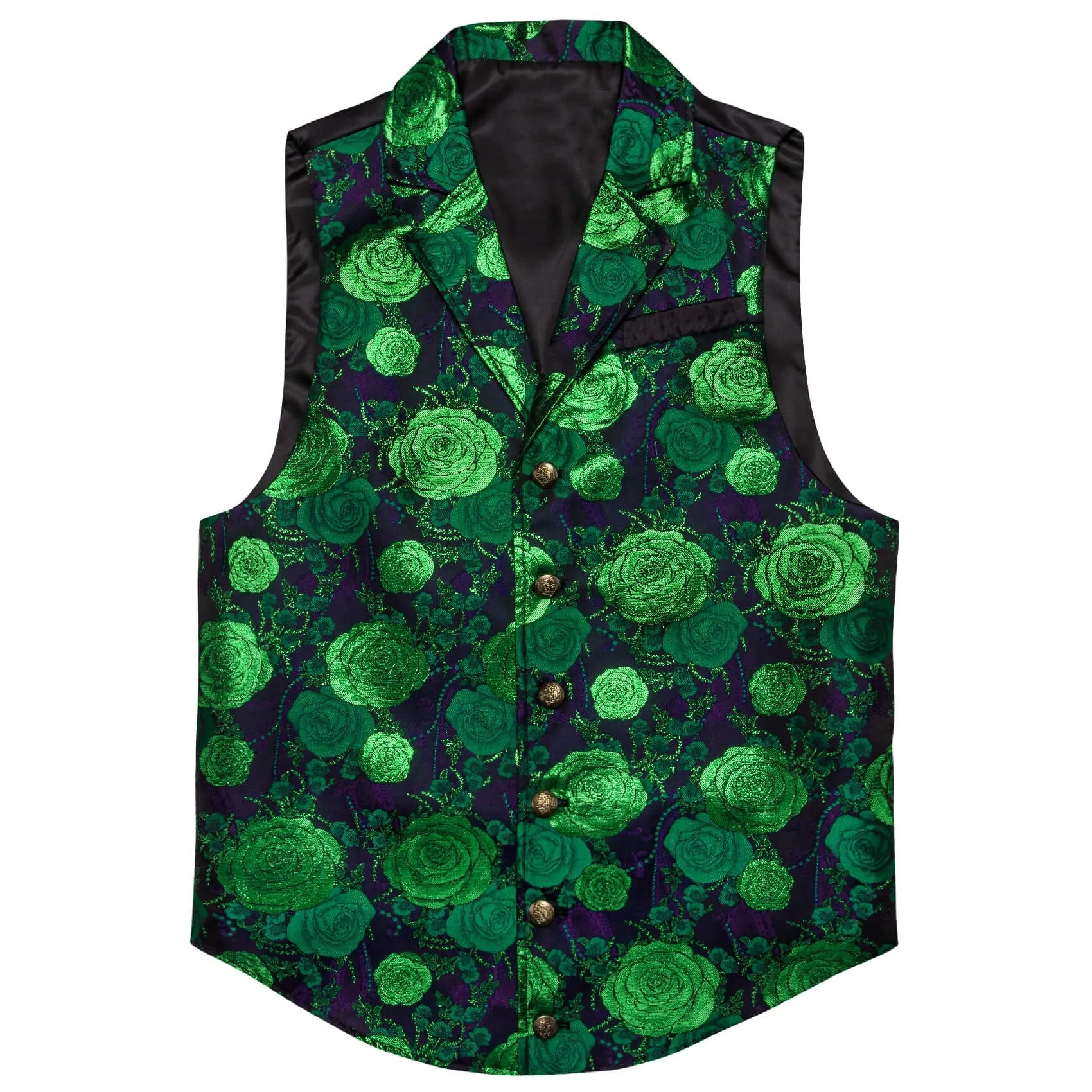 Ties2you Men's Casual Vest Green Woven Floral Silk Notch Collar Vest