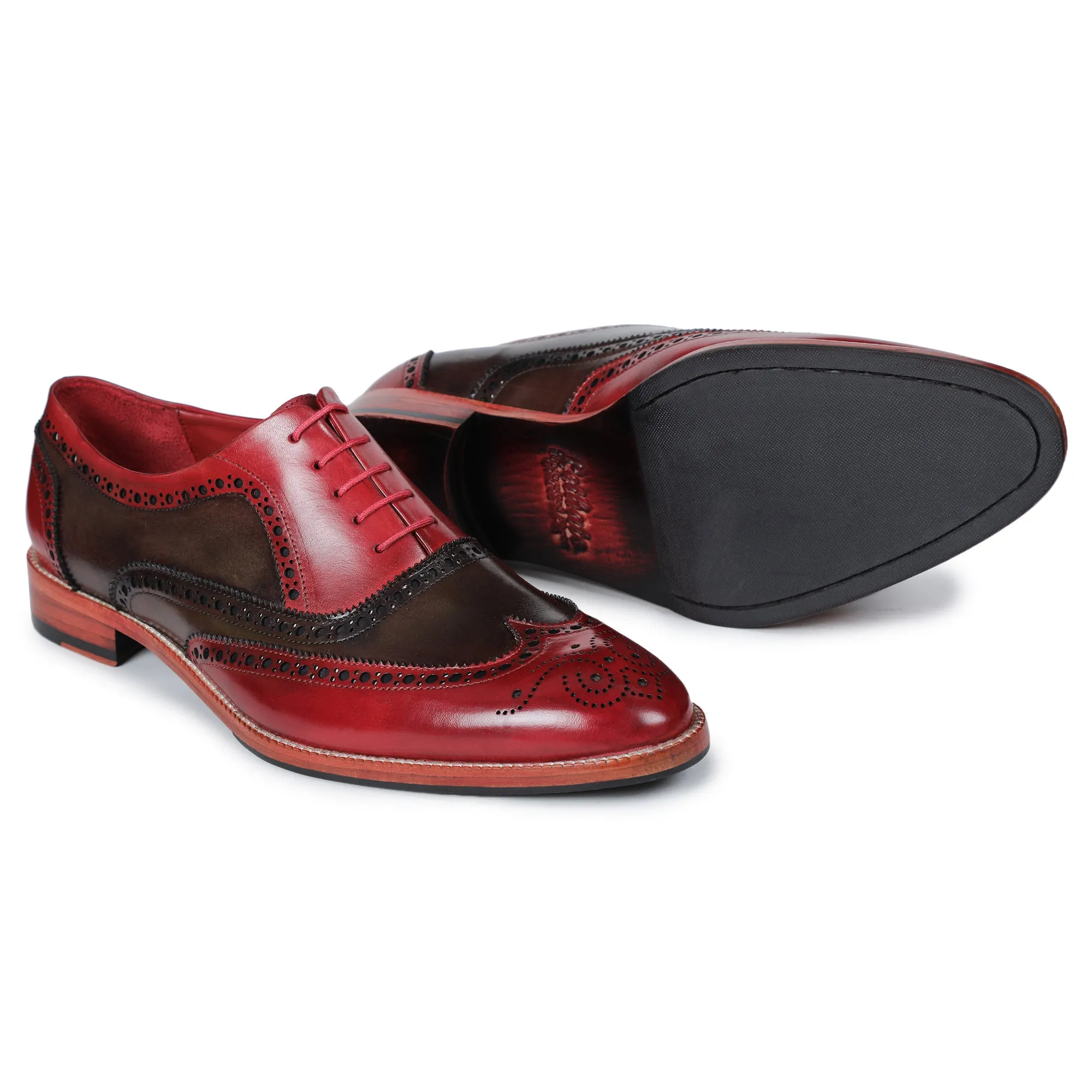 Wingtip Brogue Oxford - Red & Olive