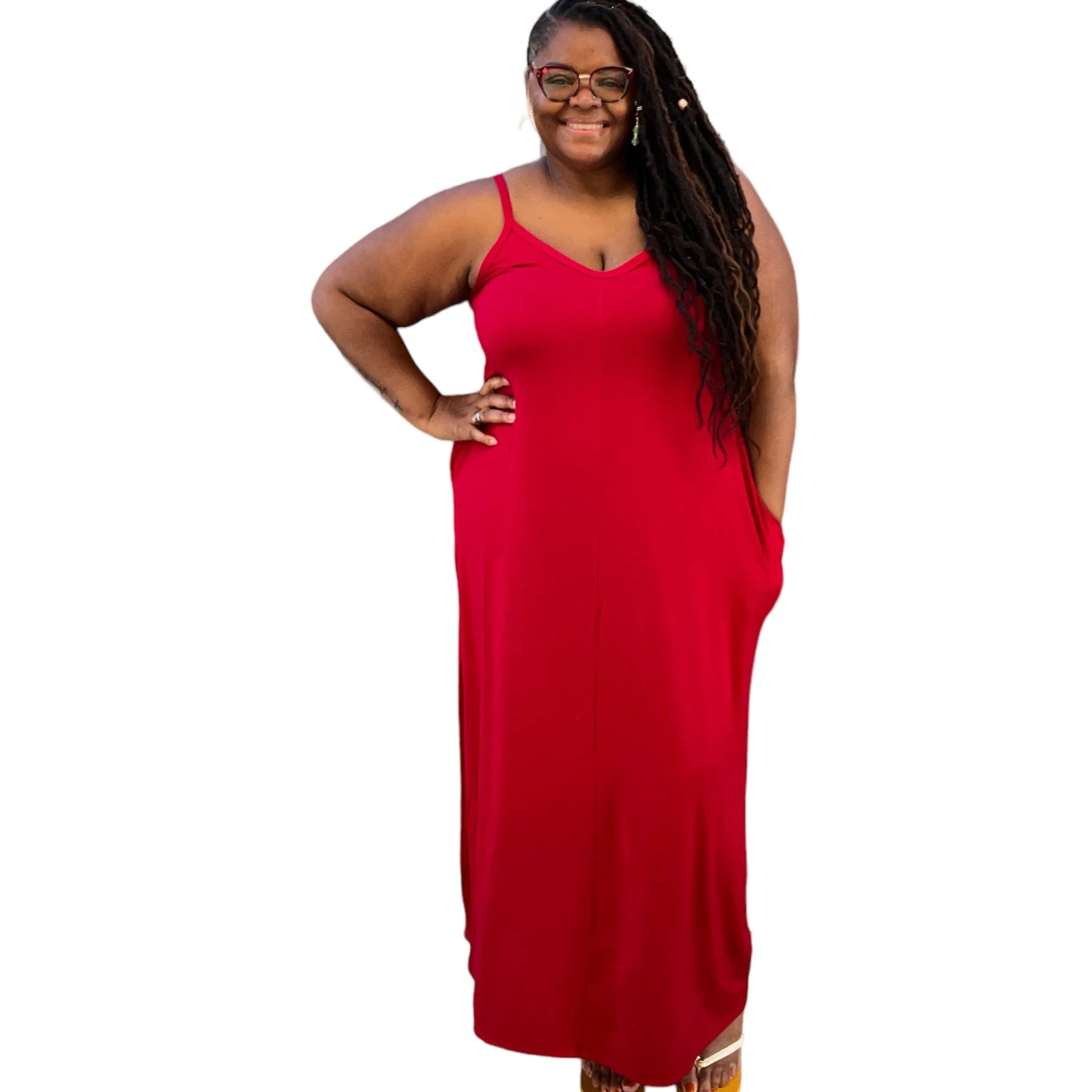 Women's Plus Size Cami Maxi Dress with Pockets