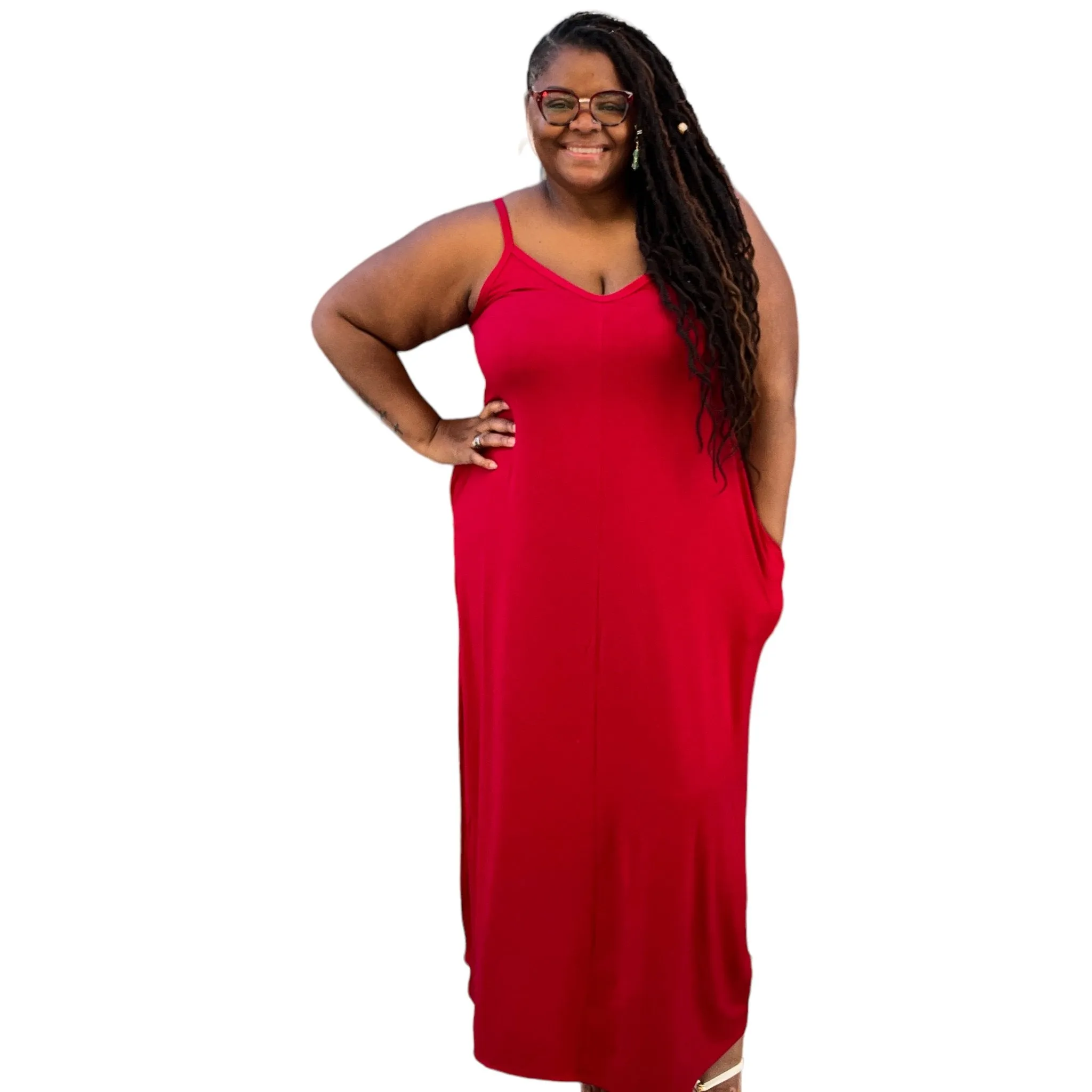 Women's Plus Size Cami Maxi Dress with Pockets