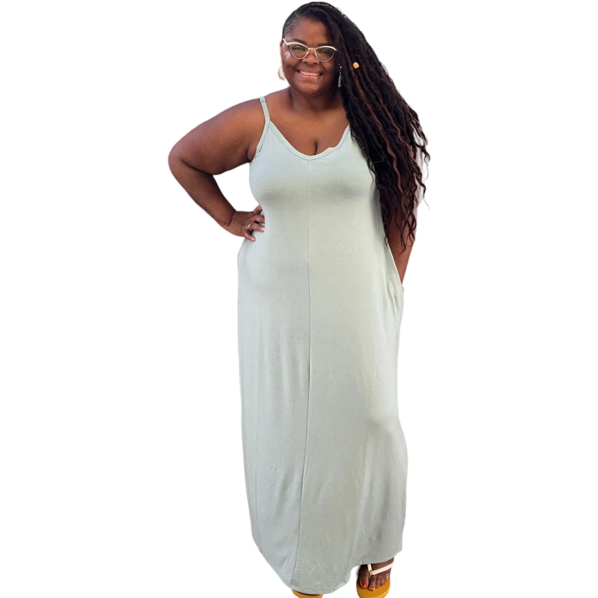 Women's Plus Size Cami Maxi Dress with Pockets