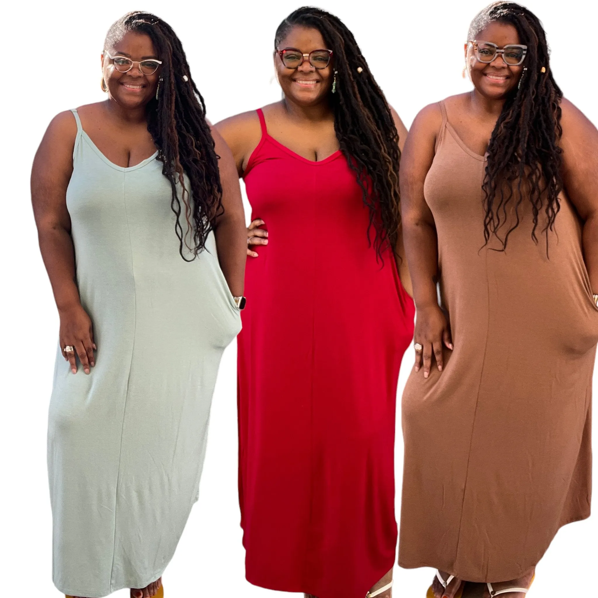 Women's Plus Size Cami Maxi Dress with Pockets