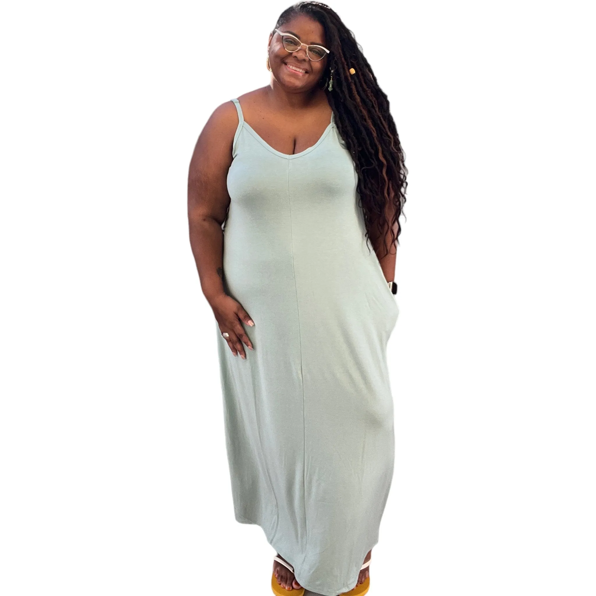 Women's Plus Size Cami Maxi Dress with Pockets